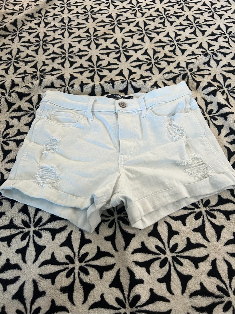 Hollister White Distressed Cuffed Denim Shorts